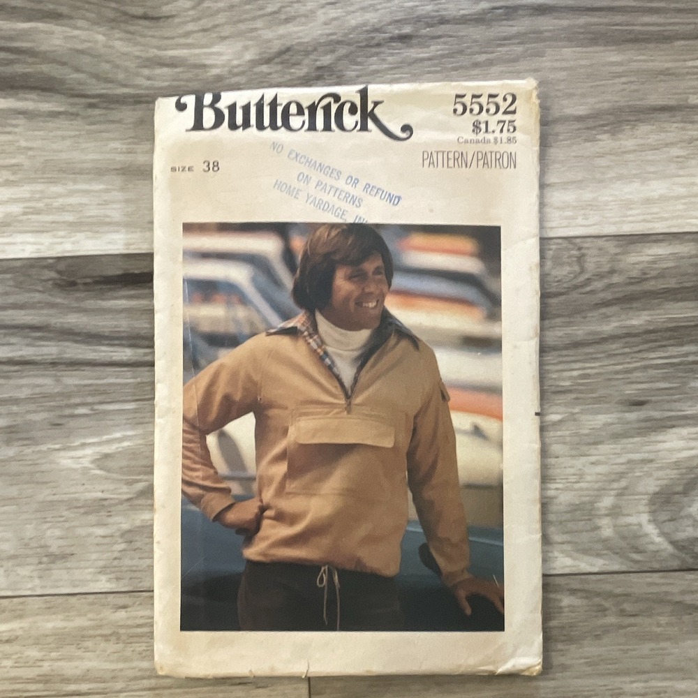 Vintage Butterick Sewing Pattern 5552 Men's Jacket/ Pullover Size 38 Cut